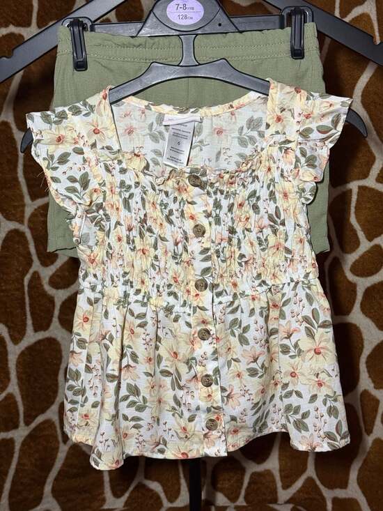 Little Lass Other - Little Lass Girls 2-Piece Floral Smocked Top and Embroidered Shorts Set, Size 6